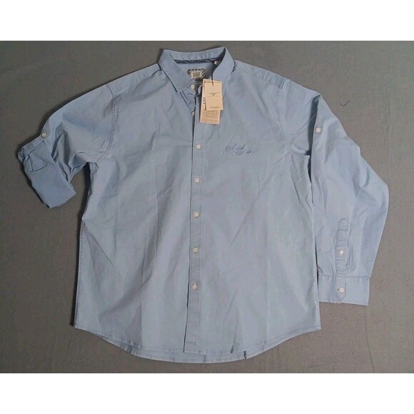 SCOTCH &SODA AMSTERDAM PIGMENT WASH ROLL SLEEVE SHIRT DENIM BLUELARGE MEN- NWT